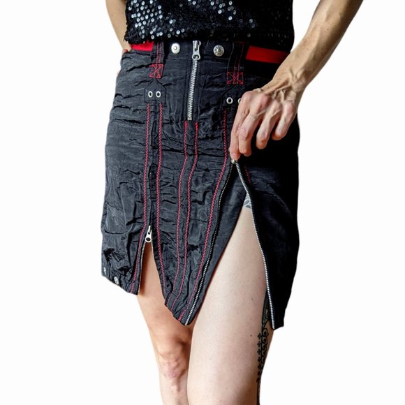 Freesoul black and red skirt with zippers, size S, made in Italy - Picture 6 of 12
